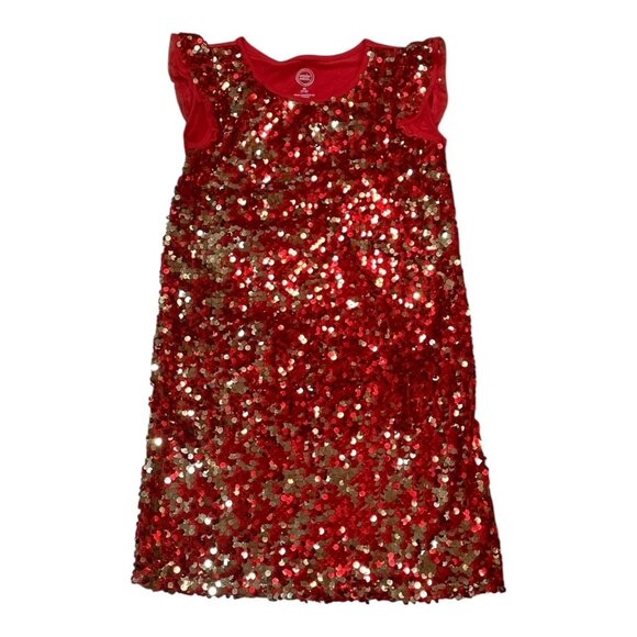 Size Medium 7/8 Wonder Nation Red and Gold Sparkly Sequin Holiday Dress - Picture 1 of 3